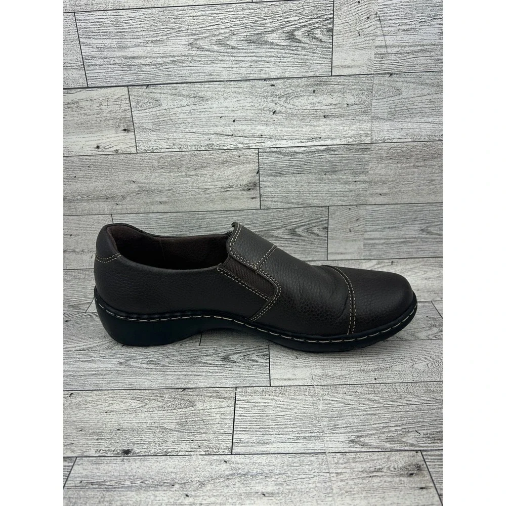 Clarks Collection Womens Brown‎ Leather Zip Side Slip On Loafer Shoes Size 7M